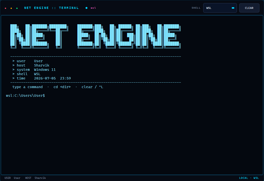 Net Engine embedded terminal running WSL